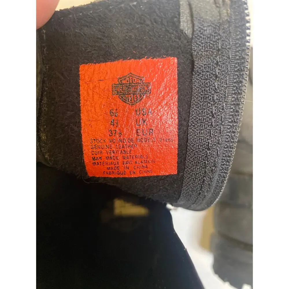 Harley Scarlet Black Mid-Calf Leather Harness Zip Boot EUC Sz 6.5 Square Heel - Picture 3 of 10